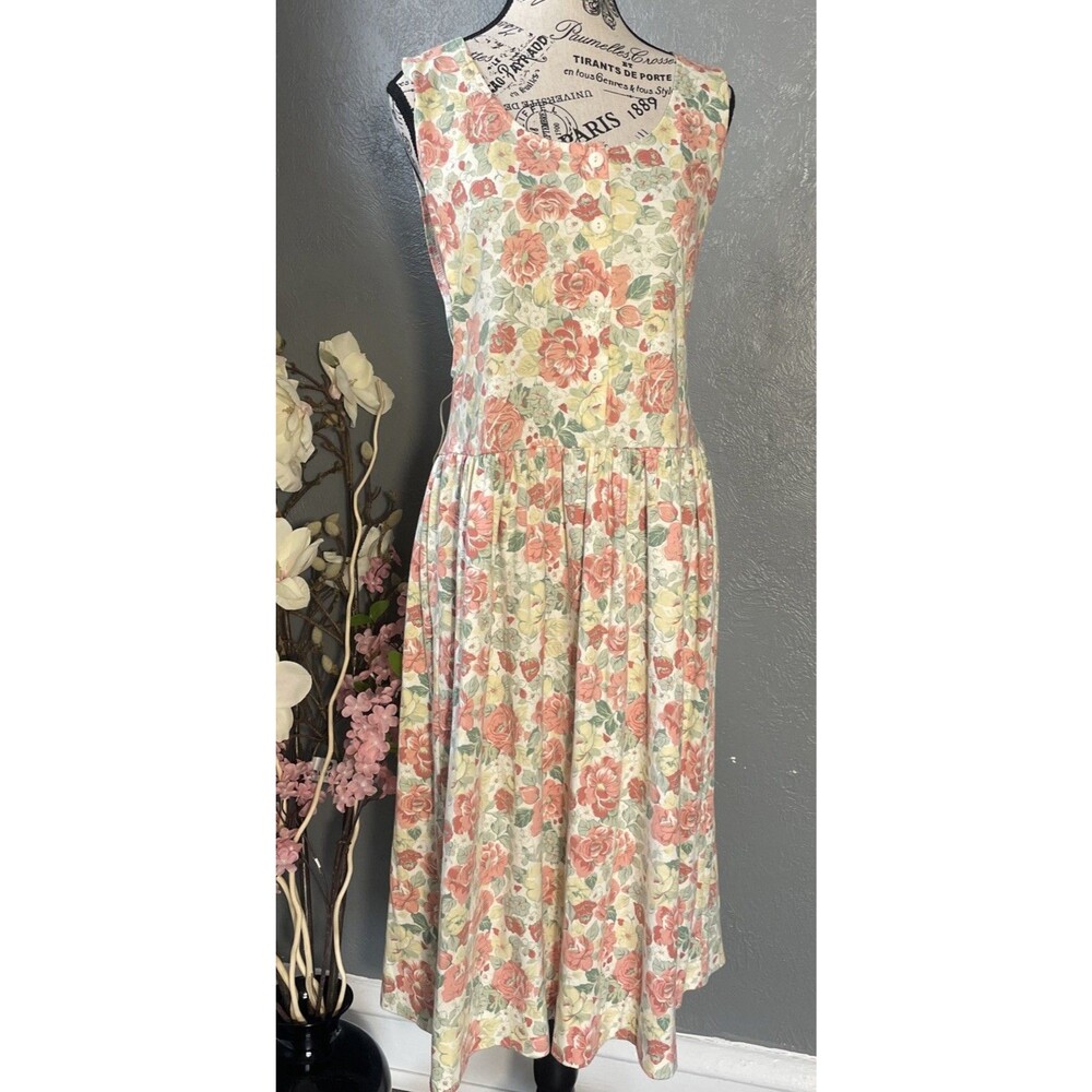 Vintage Northern Isles Dress Medium Cotton Blend Floral Cottage Buttons Pink